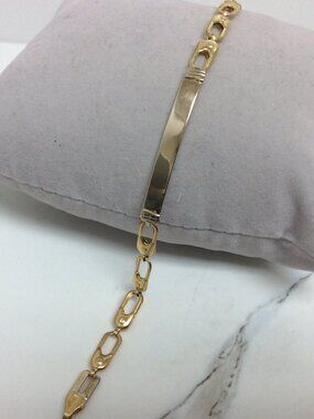Men lady 18k Yellow Solid Real Gold Id Fancy Link Bracelet 7 3/4''   9.80gr